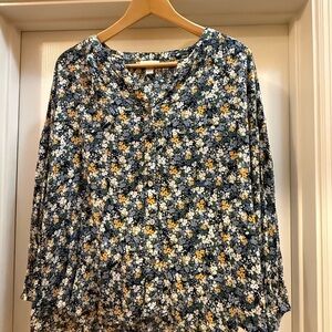J. Jill Blue and Yellow Floral Blouse
